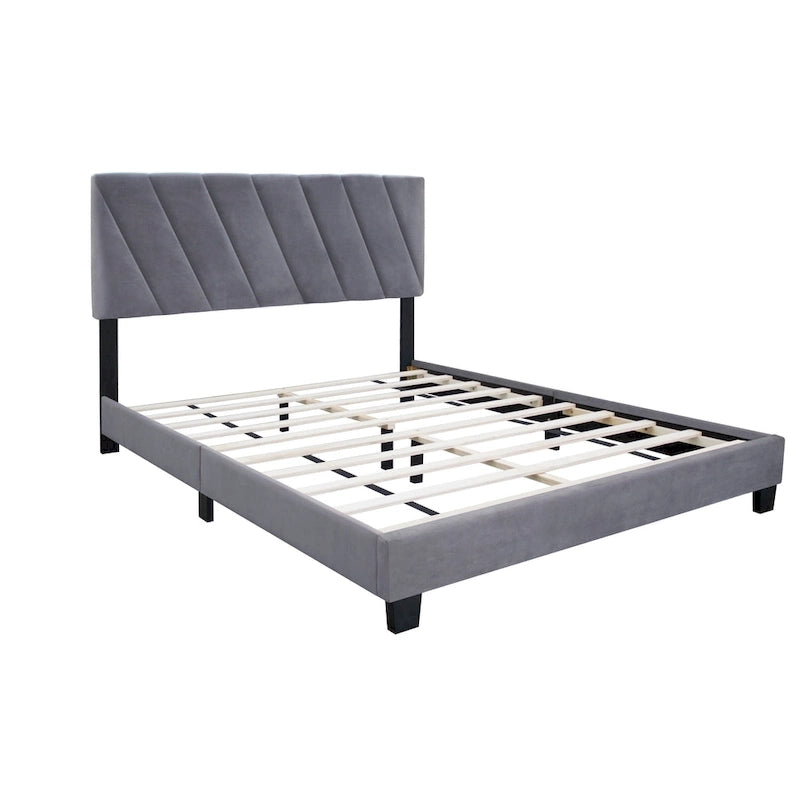 Lit Queen Size rembourré réglable gris de style moderne pour chambre à coucher