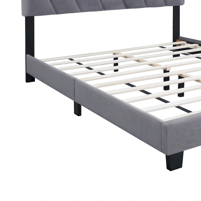Lit Queen Size rembourré réglable gris de style moderne pour chambre à coucher