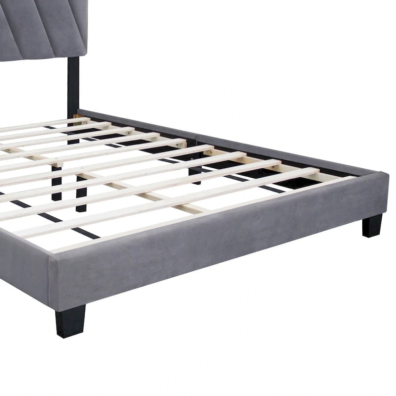 Lit Queen Size rembourré réglable gris de style moderne pour chambre à coucher