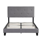 Lit Plateforme Double en Lin Gris avec Tête de Lit Capitonnée, Solide Support à Lattes en Bois, Aucun Sommier Tapissier Requis