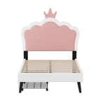 Lit de princesse rembourré avec tête de lit couronne et tiroirs