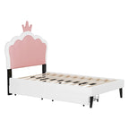 Lit de princesse rembourré avec tête de lit couronne et tiroirs