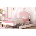 Lit de princesse rembourré avec tête de lit couronne et tiroirs