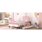 Lit de princesse rembourré avec tête de lit couronne et tiroirs