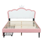 Lit de princesse rembourré avec tête de lit couronne et tiroirs