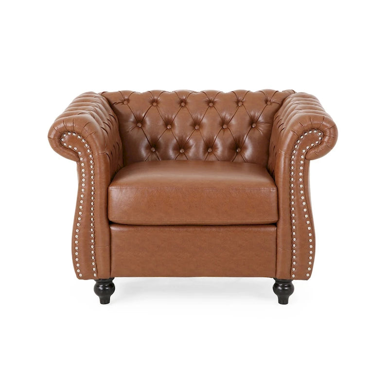 Fauteuil d'appoint en PU capitonné motif Chesterfield