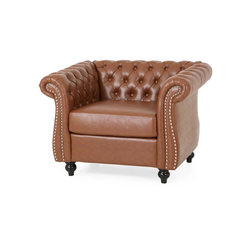 Fauteuil d'appoint en PU capitonné motif Chesterfield
