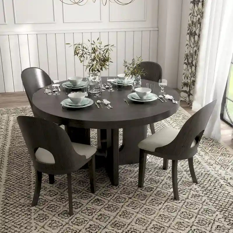 Table à manger ronde Piez moderne en bois massif avec chaises