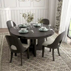 Table à manger ronde Piez moderne en bois massif avec chaises