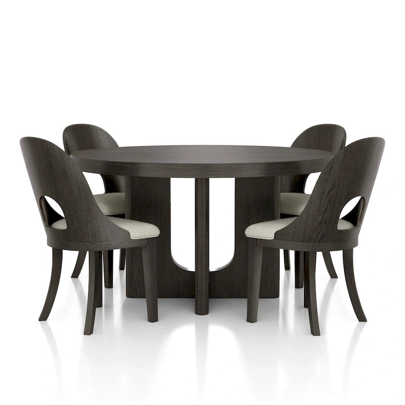 Table à manger ronde Piez moderne en bois massif avec chaises