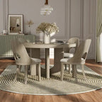 Table à manger ronde Piez moderne en bois massif avec chaises