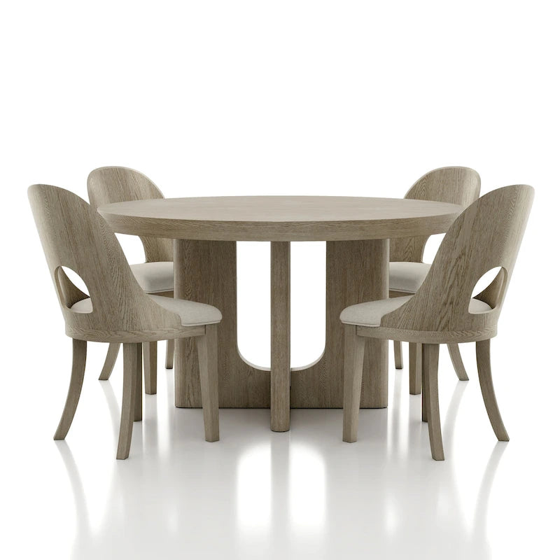 Table à manger ronde Piez moderne en bois massif avec chaises