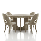 Table à manger ronde Piez moderne en bois massif avec chaises