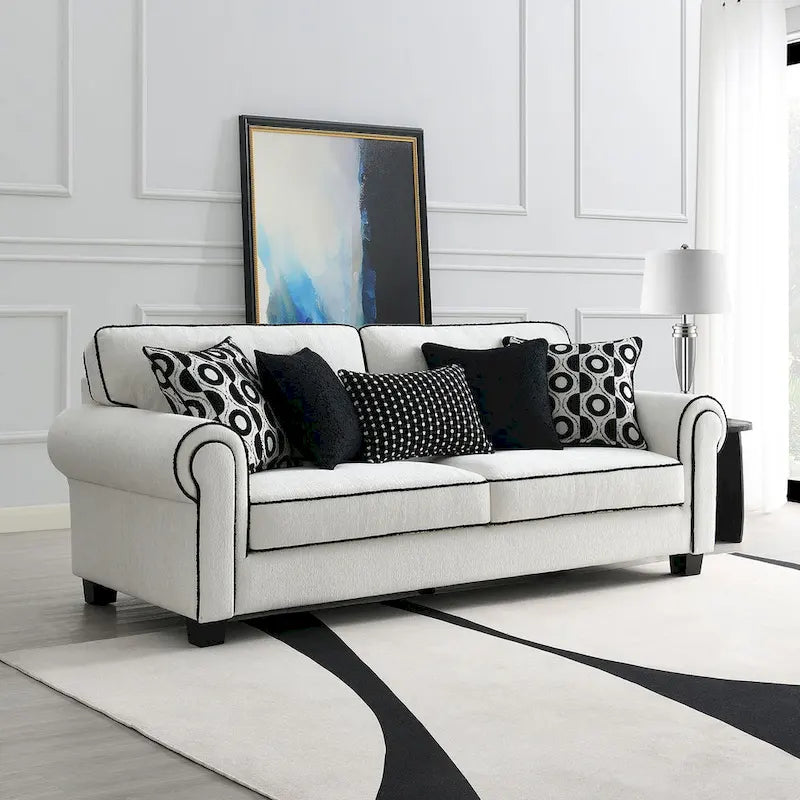  Anastasia White Chenille Sofa with Accent Pillows