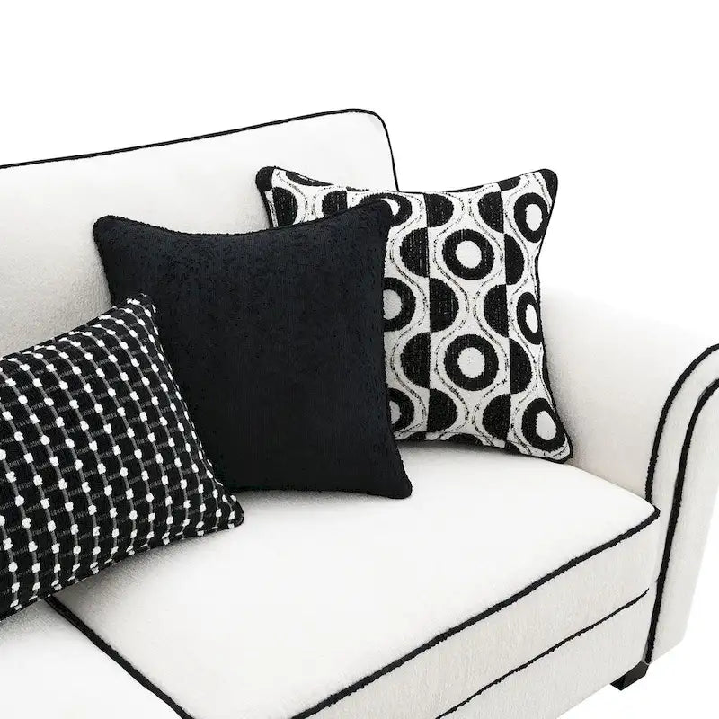 Canapé Anastasia blanc chenille avec coussins décoratifs