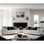 Canapé Anastasia blanc chenille avec coussins décoratifs