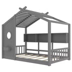 Lit cabane au sol simple, lit Montessori pour enfants avec étagère de rangement et toit