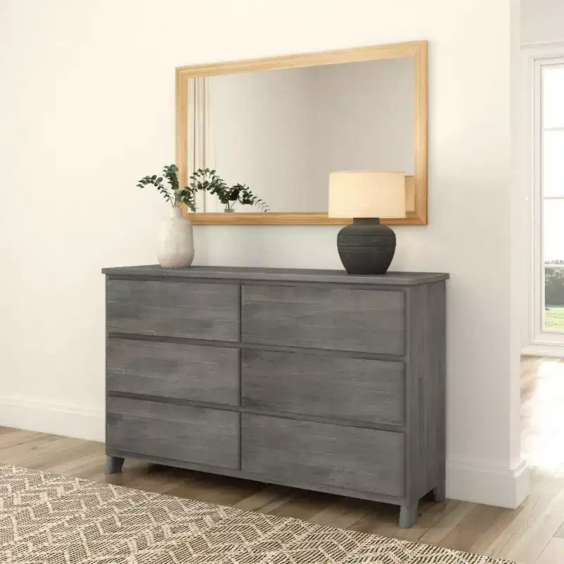 Commode de ferme en bois massif à 6 tiroirs