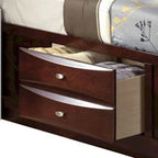 Lit Queen Size à panneaux avec bibliothèque et tiroirs, brun