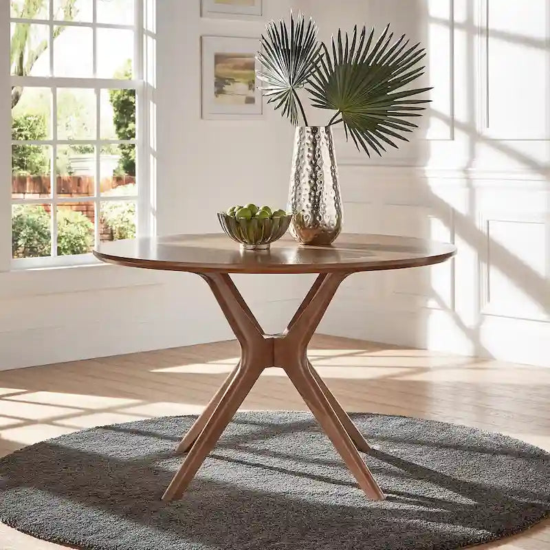 Table à manger ronde Sylvestria au fini noyer du milieu du siècle