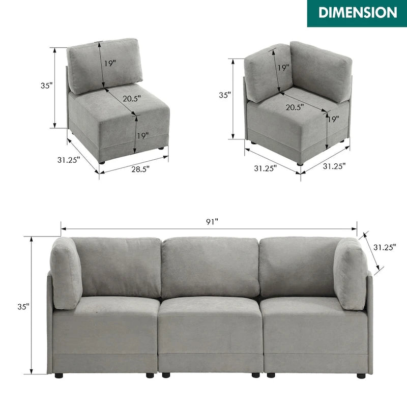 Canapé d'angle modulable réversible en lin