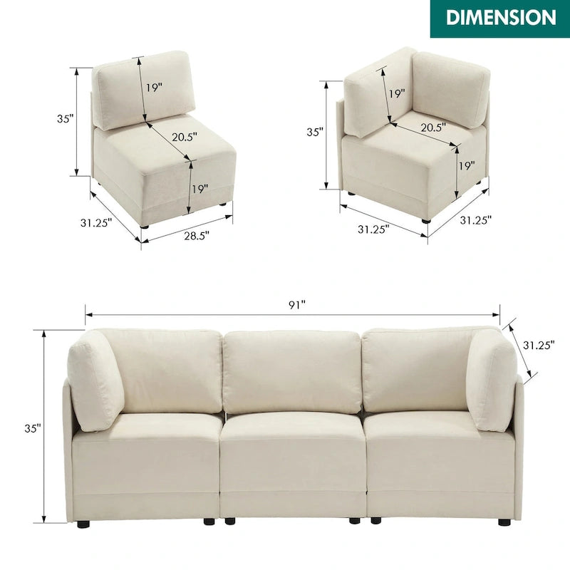 Canapé d'angle modulable réversible en lin
