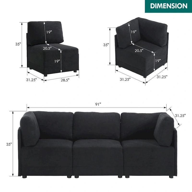 Canapé d'angle modulable réversible en lin