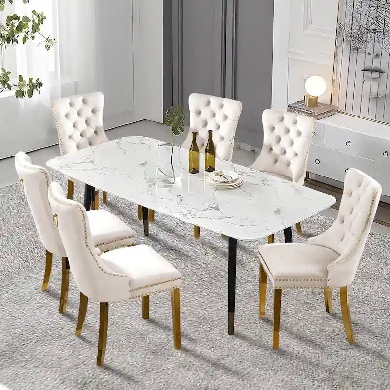Chaise de salle à manger capitonnée en velours avec pieds en bois massif