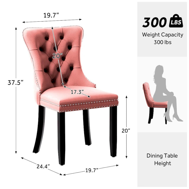 Chaise de salle à manger capitonnée en velours avec pieds en bois massif