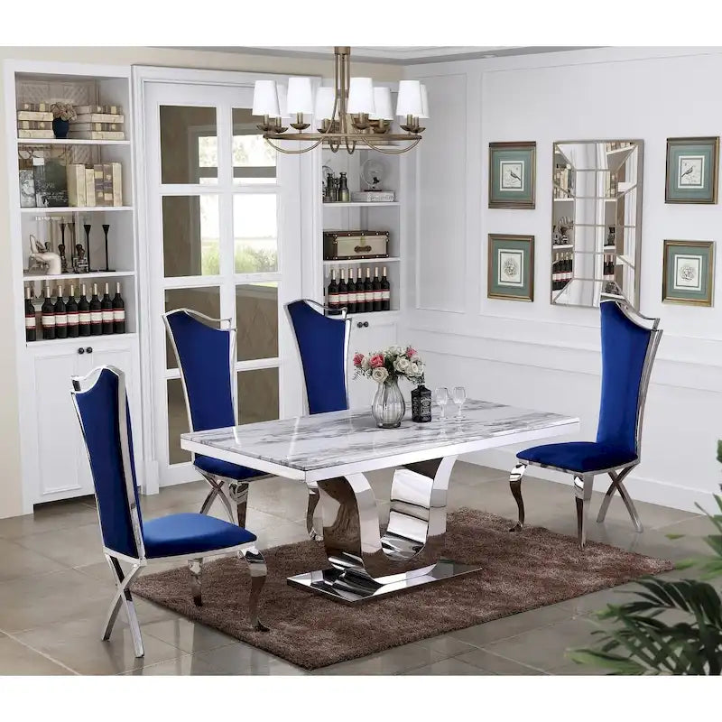 Table à manger de luxe en marbre véritable blanc avec chaises