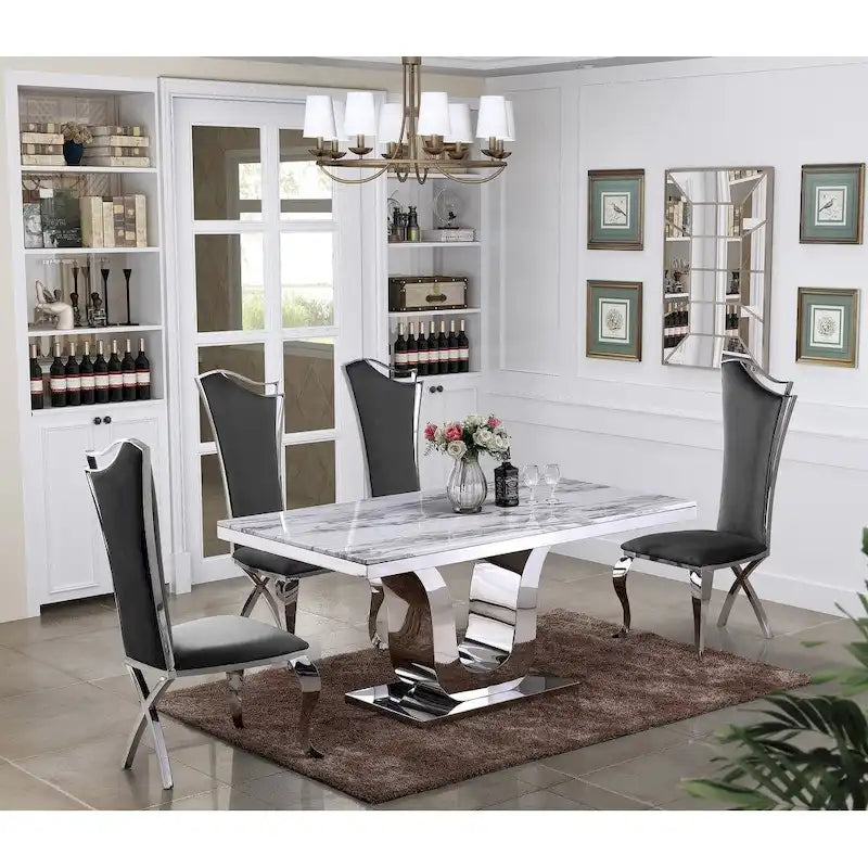 Table à manger de luxe en marbre véritable blanc avec chaises