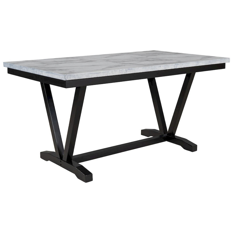 Table de salle à manger avec plateau en placage marbré, chaises et banc
