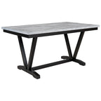 Table de salle à manger avec plateau en placage marbré, chaises et banc