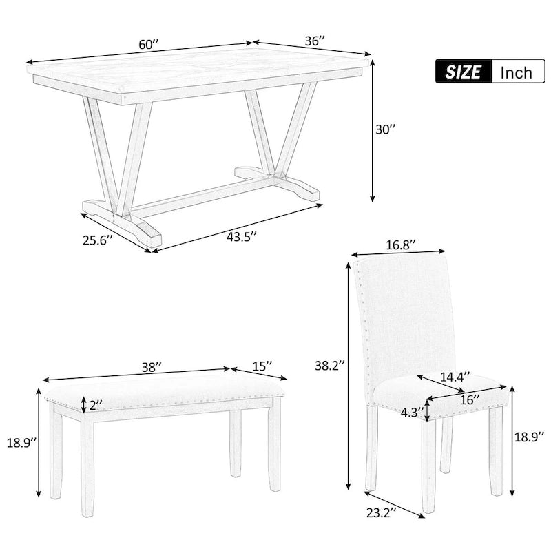 Table de salle à manger avec plateau en placage marbré, chaises et banc