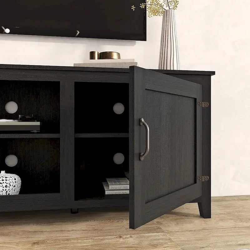 Meuble TV 70" avec étagères et portes - Noir
