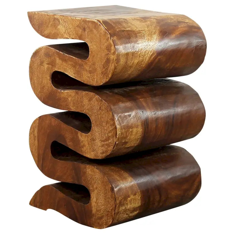 Table d'appoint Serpent Wood Wave Verve Accent 12x14x20 po H Huile de Noyer - 12 x 14 x 20