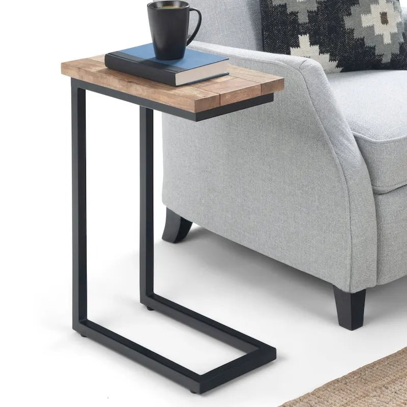 Rhonda Table d'appoint industrielle en métal massif en forme de C, 45,7 cm (L) x 25,4 cm (P) x 61 cm (H)
