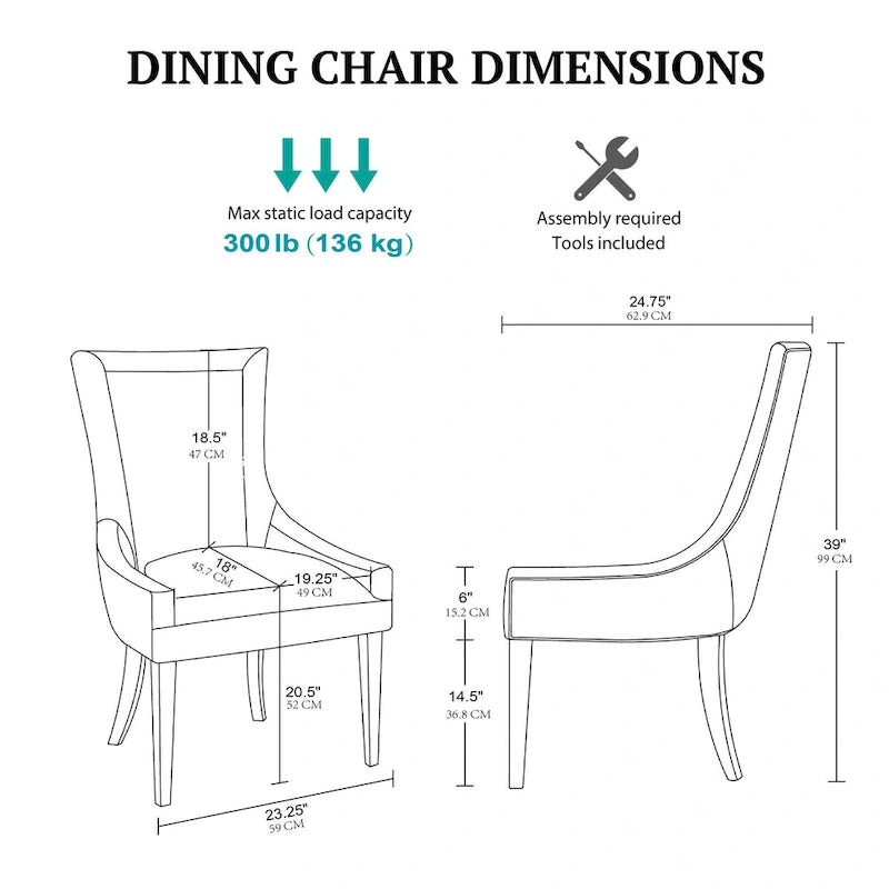 Chaises de salle à manger latérales Ultra rembourrées avec pieds en bois