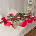 Table à manger en bois de noyer avec chaise en velours