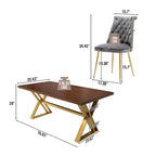 Table à manger en bois de noyer avec chaise en velours