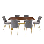 Table à manger en bois de noyer avec chaise en velours