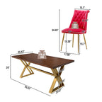 Table à manger en bois de noyer avec chaise en velours