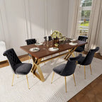 Table à manger en bois de noyer avec chaise en velours