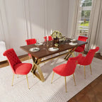 Table à manger en bois de noyer avec chaise en velours
