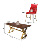 Table à manger en bois de noyer avec chaise en velours