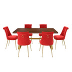 Table à manger en bois de noyer avec chaise en velours