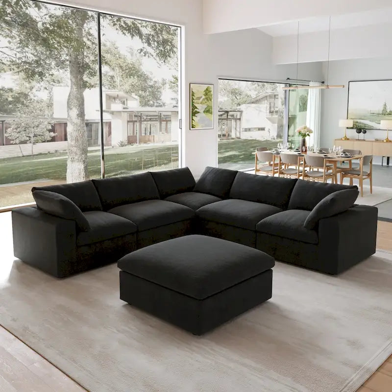 Canapé d'angle surdimensionné en duvet Black Commix avec ottoman