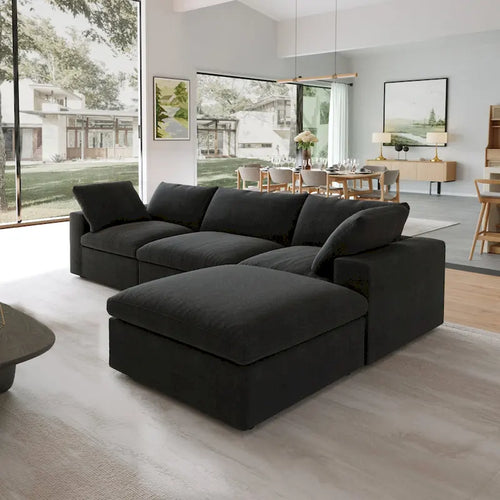 Canapé d'angle surdimensionné en duvet Black Commix avec ottoman
