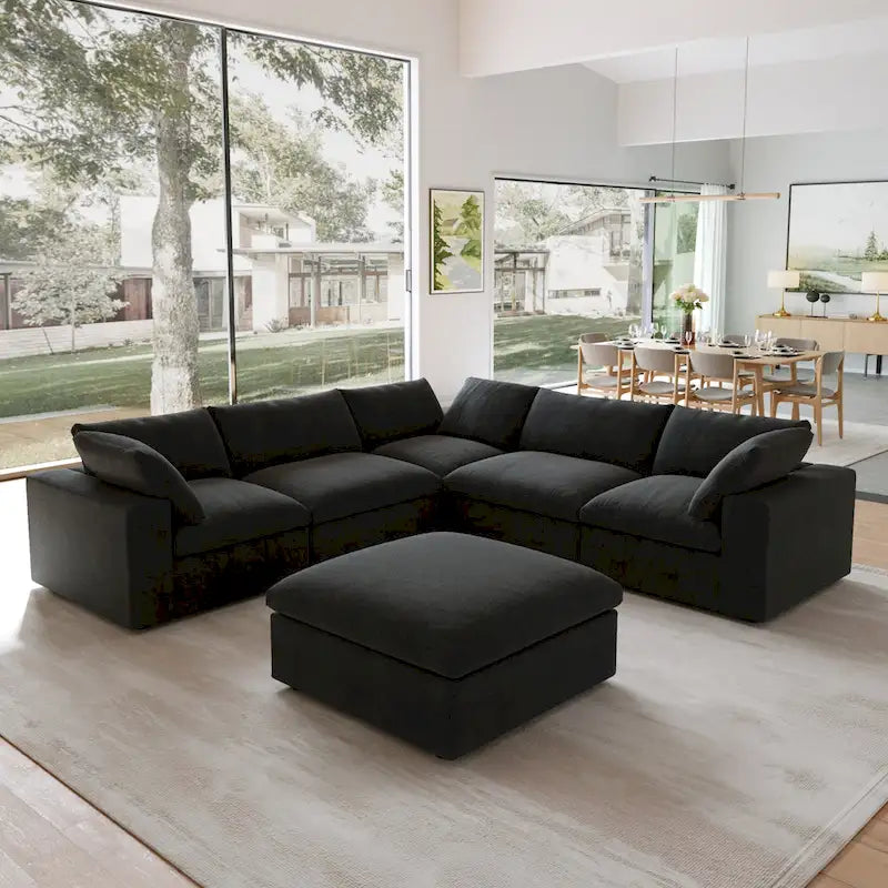 Canapé d'angle surdimensionné en duvet Black Commix avec ottoman
