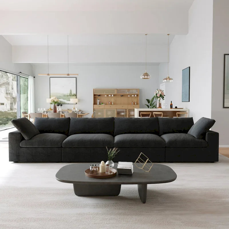 Canapé d'angle surdimensionné en duvet Black Commix avec ottoman